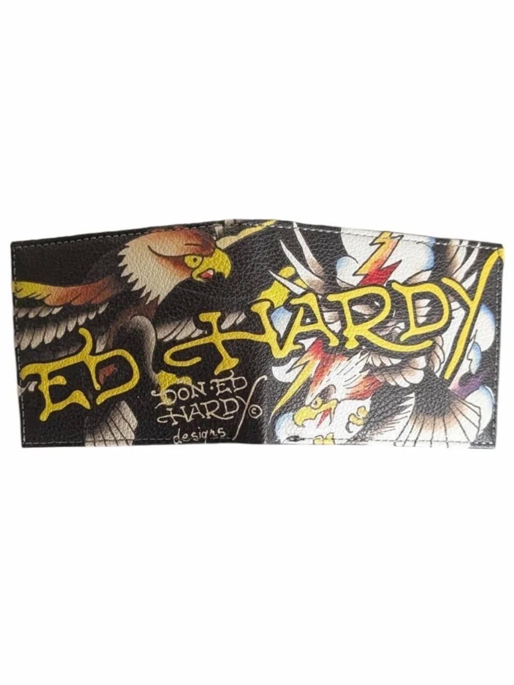 Ed Hardy Wallet Black Bifold Eagle Vegan Leather Logo Streetwear vallet case